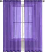 SpaceDresser Sheer Voile Window Treatment Rod Pocket Curtain Panels for Kitchen Bedroom Living Room Drapes Sunlight Filtering Privacy Semi Home Decor Assorted (Purple, 52 W x 90 L)