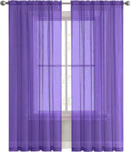 SpaceDresser Sheer Voile Window Treatment Rod Pocket Curtain Panels for Kitchen Bedroom Living Room Drapes Sunlight Filtering Privacy Semi Home Decor Assorted (Purple, 52 W x 63 L)