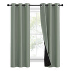 NICETOWN 100% Blackout Window Curtain Panels, Heat and Full Light Blocking Drapes with Black Liner for Nursery, 60" Drop Thermal Insulated Draperies (Greyish Green, 2 Pieces, 37" Wide Each Panel)