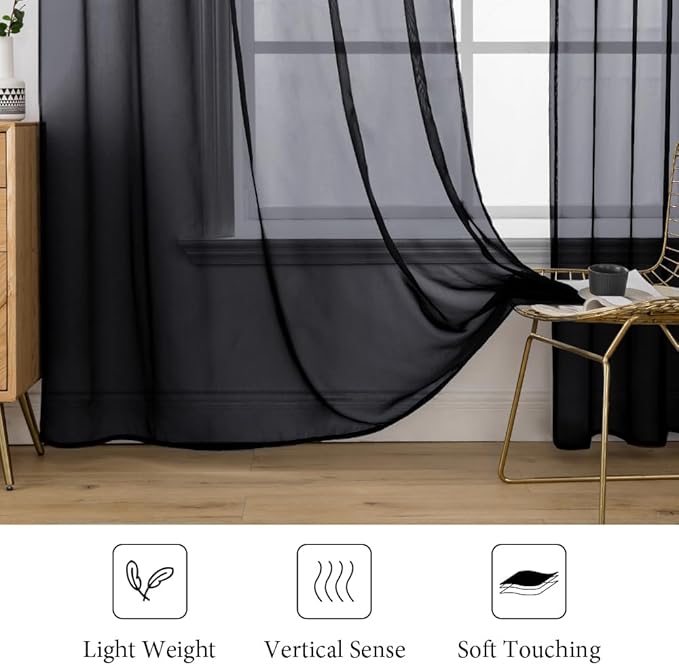 MIULEE 2 Panels Sheer Curtains for Living Room 54 X 63 Inches Black
