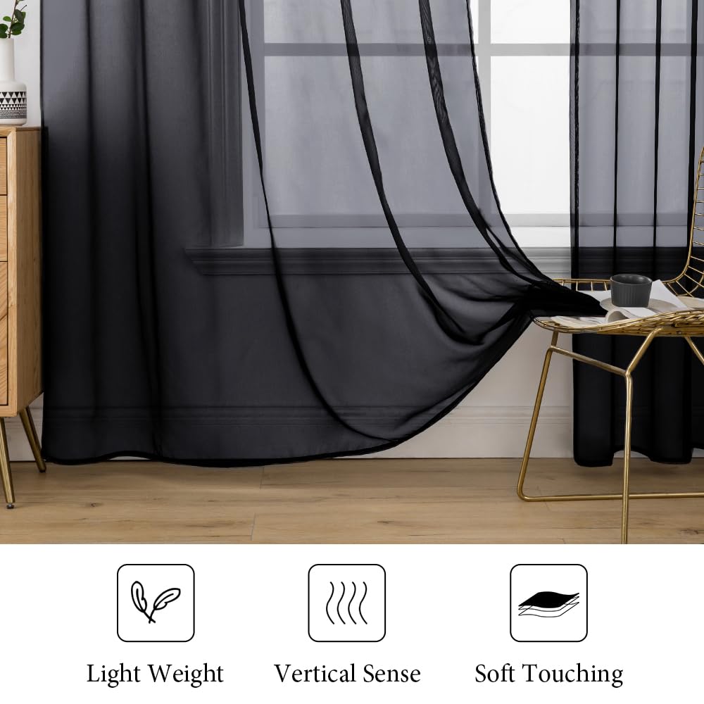 MIULEE 2 Panels Sheer Curtains for Living Room 54 X 63 Inches Black
