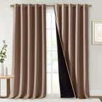 NICETOWN Warm Curtains for Winter, Complete Blackout Shades for Large Window Door, 100% Blackout Curtain Panels with Black Lined, 70 inches Width Each Panel, 95 inches Length, Cappuccino, 2 Pieces