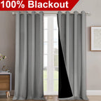 NICETOWN Total Shade Curtains and Draperies, Heavy-Duty Full Light Shading Drapes with Black Liner Backing for Villa/Hall/Dorm Window（Silver Grey, Package of 2 Panels, 52 inches Wide x 95 inches Long