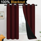 Yakamok 63 Inch Length 100% Blackout Curtains for Bedroom, 2 Thick Layers Thermal Insulated Grommet Total Blackout Drapes with Black Liner for Living Room (42Wx63L,Burgundy Red, 2 Panels)