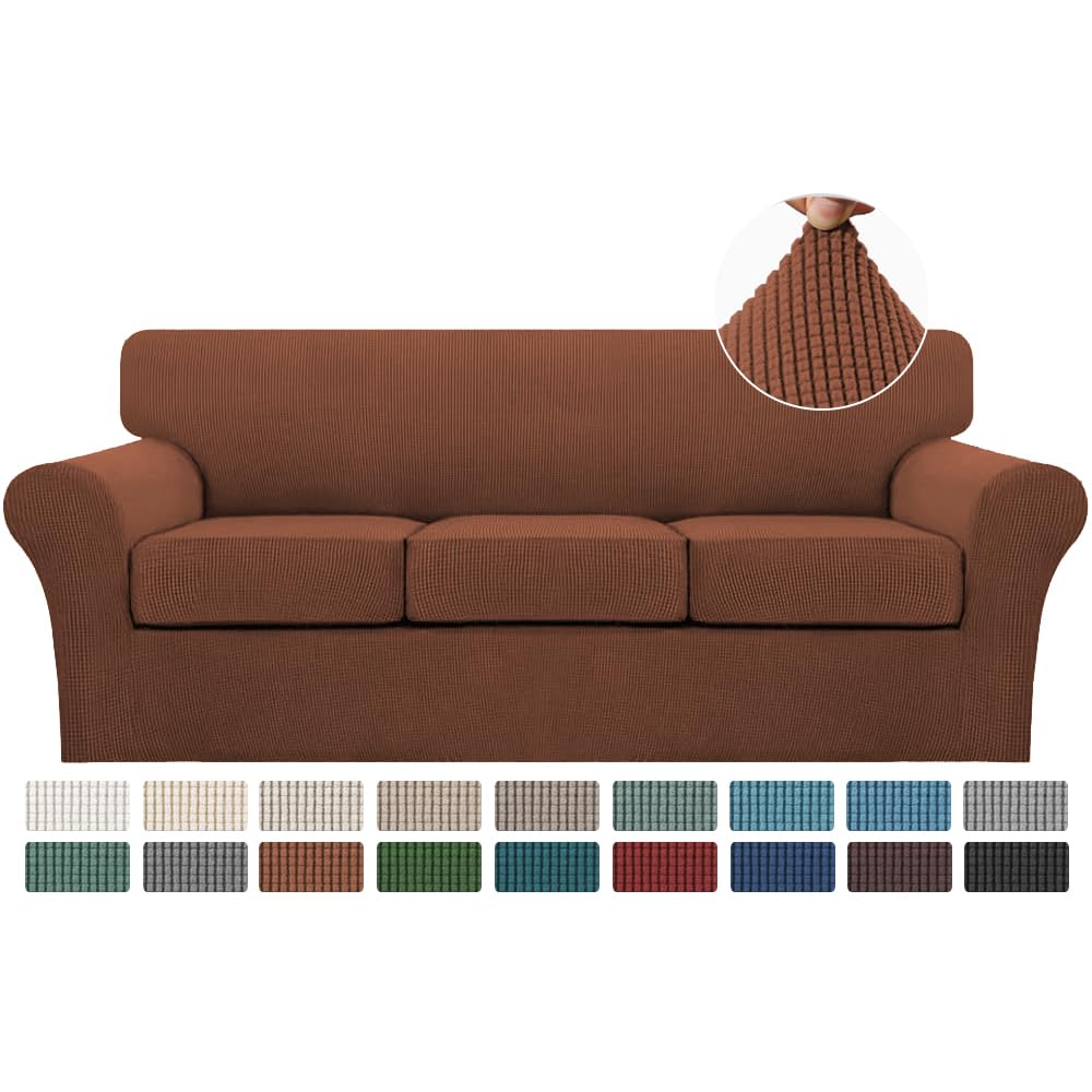 Turquoize 4 Piece Sofa Covers for 3 Cushion Couch Sofa Slipcover Soft Couch Cover for Dogs-Washable Sofa Furniture Covers with 3 Individual Cushion Covers,Jacquard Fabric(3 Cushion Sofa, Burgundy)