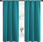 NICETOWN Peacock Blue Blackout Curtains Panels for Window, Thermal Insulated Rod Pocket Blackout Drapes/Draperies for Living Room (2 Panels, W34 x L63 inches)