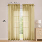OWENIE Sheer Curtains 84 Inches Long 2 Panels Set, Sheer Gold Curtains for Living Room Bedroom 59 Inch Extra Wide, Modern Voile Filmy Rod Pocket Drapes, 2 Pcs, Each 59 W x 84L, Gold