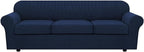 H.VERSAILTEX 4 Piece Stretch Sofa Covers for 3 Cushion Couch Covers for Living Room Furniture Slipcovers (Base Cover Plus 3 Seat Cushion Covers) Thicker Jacquard Fabric (Large Sofa, Navy)