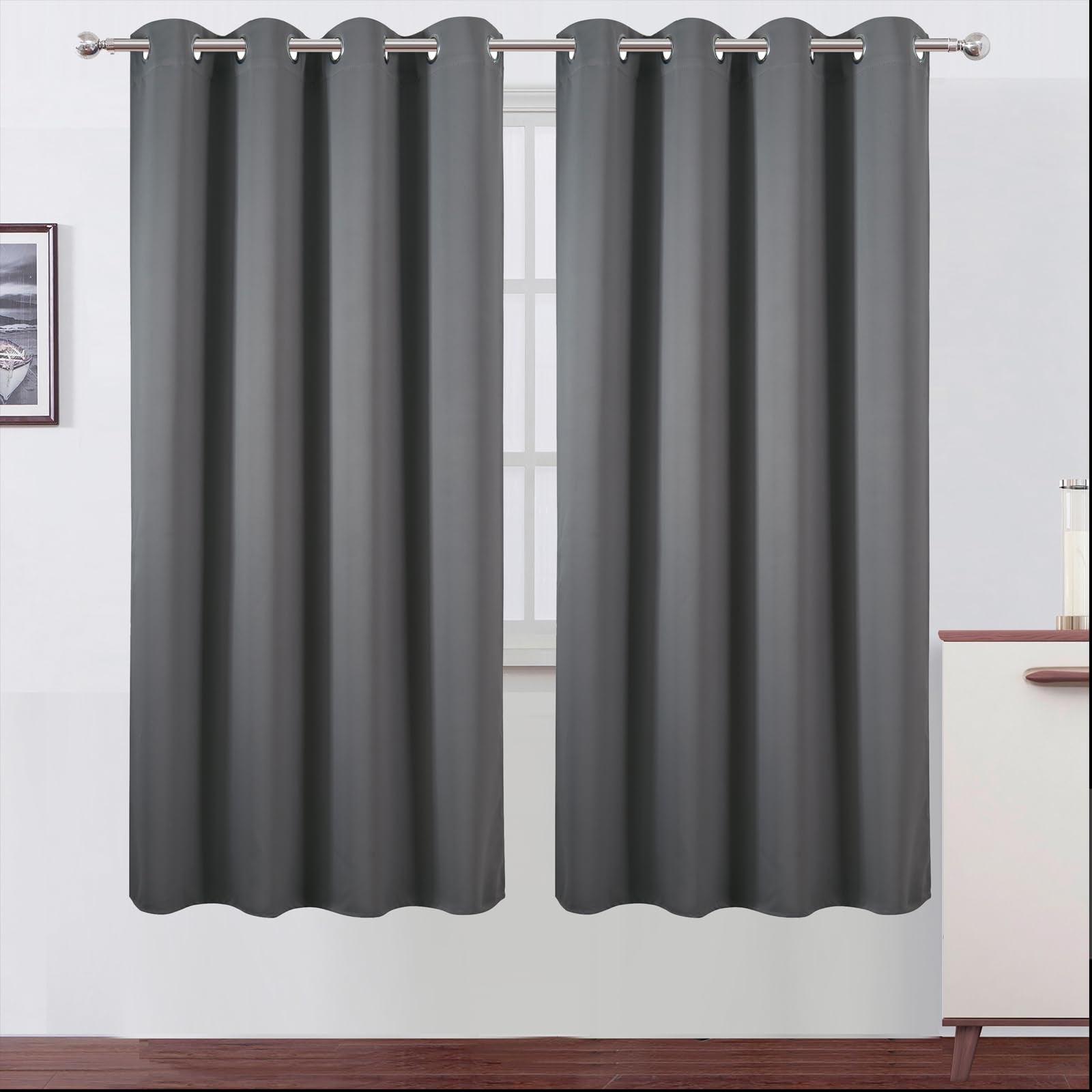 LEMOMO Blackout Curtains 66 x 72 Inch Long Frost Grey Curtains Set of 2 Panels Room Darkening Curtains for Bedroom and Living Room