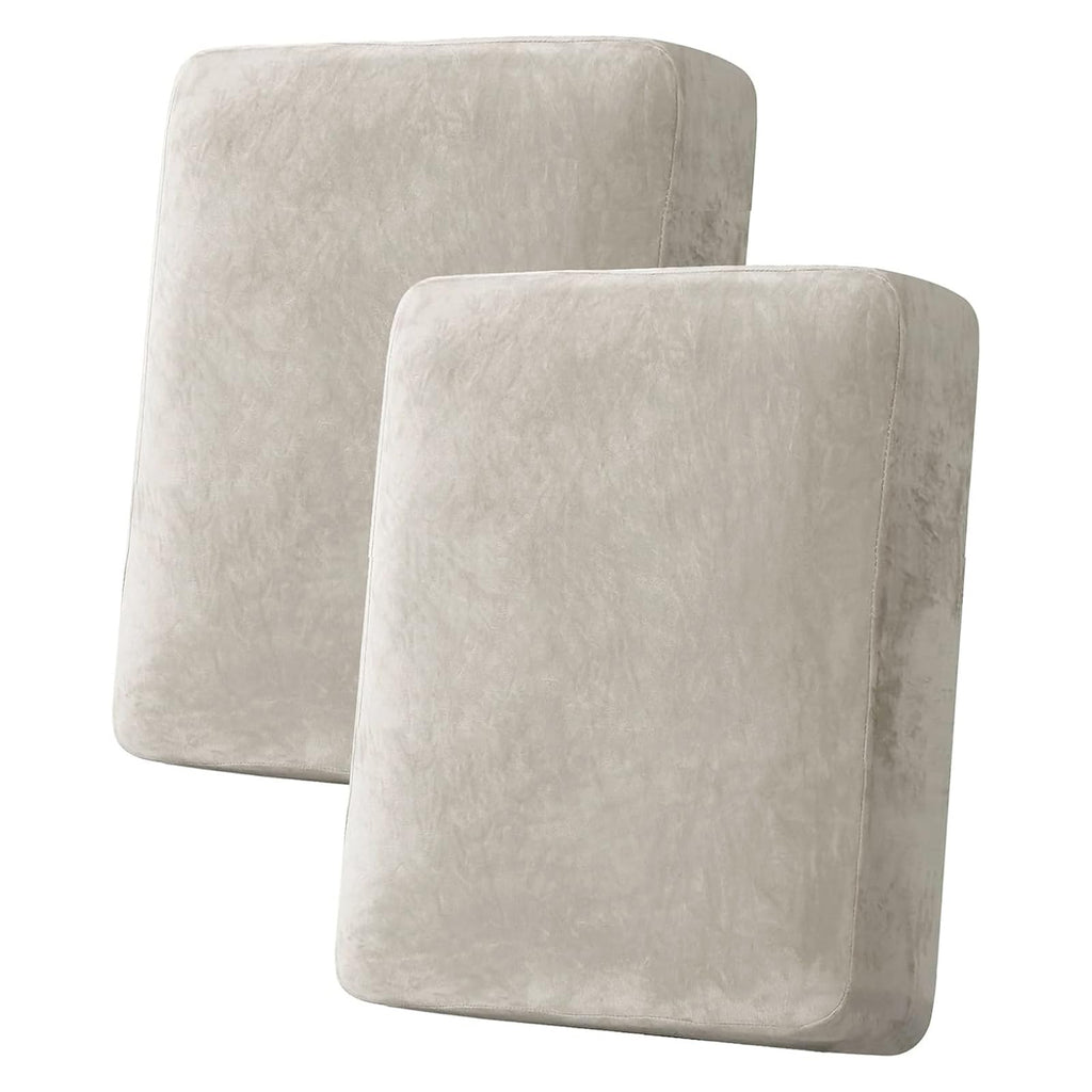 H.VERSAILTEX Velvet Stretch Couch Cushion Cover Plush Cushion Slipcover for Loveseat Cushion Furniture Protector Seat Cushion Sofa Cover (2 Piece Medium Sofa Cushion Covers, Oatmeal)