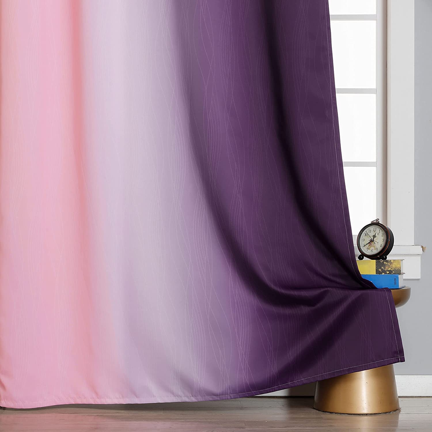 Pink and Purple Ombre Blackout Curtains for Girls Bedroom 102 Inches Long