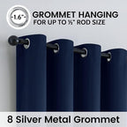 SimpleHome 100% Blackout Curtains for Bedroom,Thermal Insulated Grommet Window Drapes Room Darkening Navy Blue Curtains for Living Room with Black Back,52 x 63 Inch,2 Panels