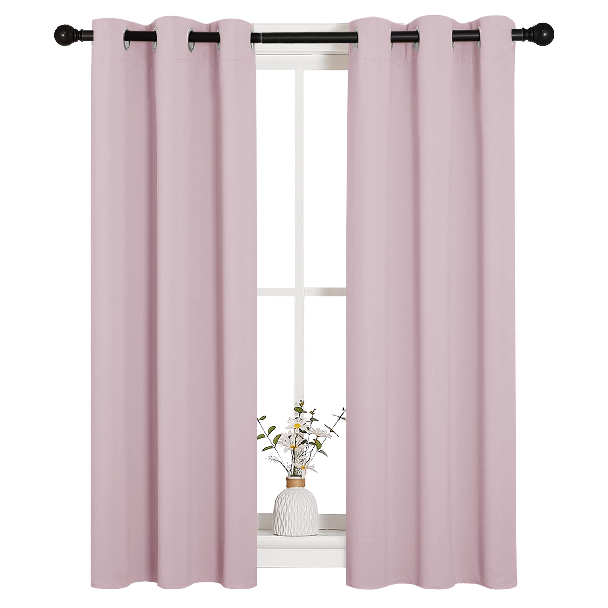 NICETOWN Blackout Curtain Panels for Girls Room, Nursery Essential Thermal Insulated Solid Grommet Top Blackout Drapes (Baby Pink=Lavender Pink, 1 Pair, 29 x 45 Inch)