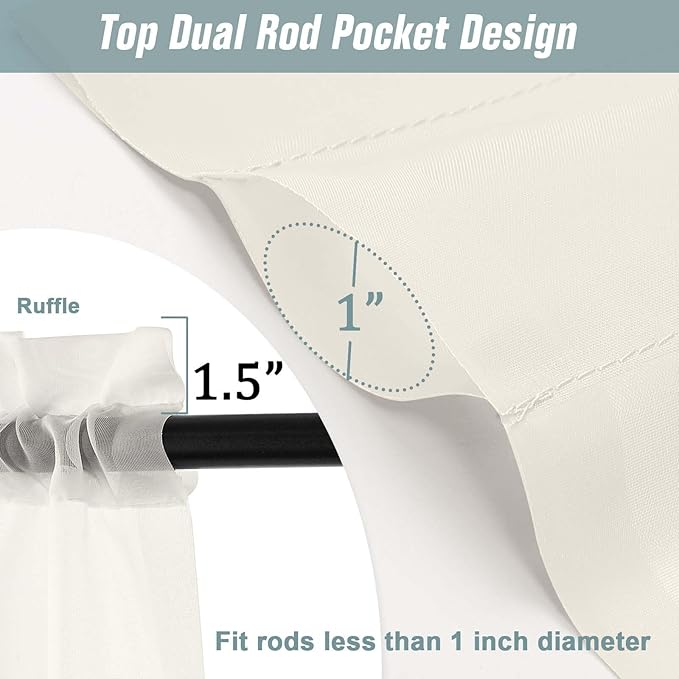 Ebesto Ivory Sheer Curtains for Windows 108 inches Long 2 Panels Set, Soft Lightweight Light Filtering Drapes for Living Room Bedroom, Dual Rod Pocket Sheer Curtains, 2x42Wx108L inches