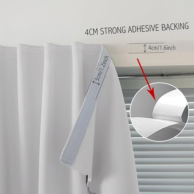 Sovtfides Blackout Curtains for Bedroom Sticky Curtain Blackout Window Cover Self Adhesive Curtains Rod No Drillng, 47" W X 96" L, Light Grey, 1 Panel