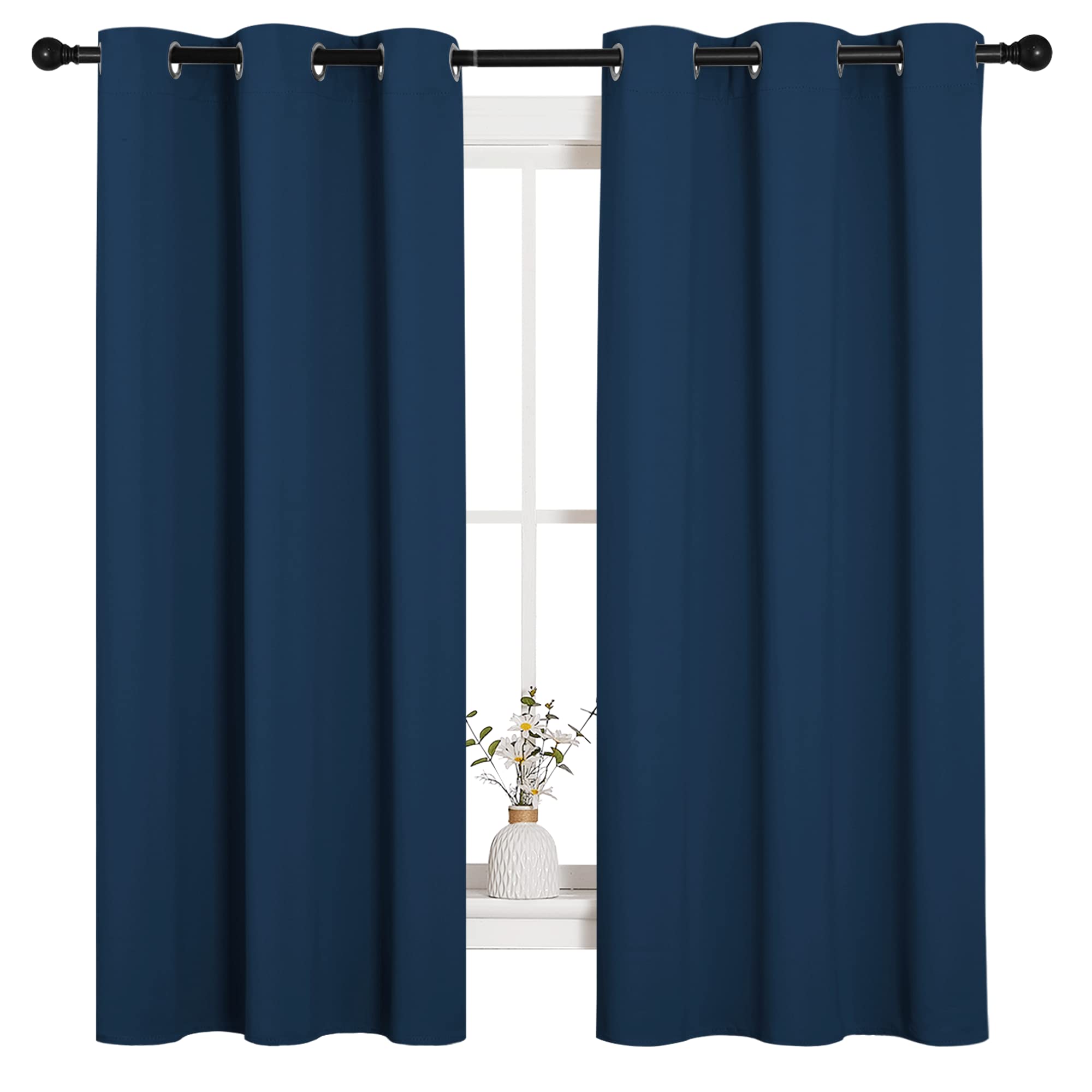 NICETOWN Room Darkening Curtains 63 inch Length 2 Panels, Thermal Insulated Grommet Blackout Curtains for Modern Casual Elegant Bedroom Kids Room Theme Decoration (Moroccan Blue, 2 Pieces, W42)