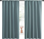 NICETOWN Greyish Blue Blackout Curtains Panels for Window, Thermal Insulated Rod Pocket Blackout Drapes/Draperies for Living Room (2 Panels, W52 x L63 inches)