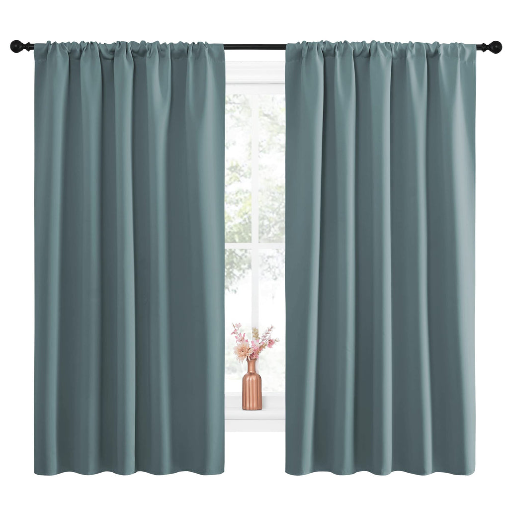 NICETOWN Greyish Blue Blackout Curtains Panels for Window, Thermal Insulated Rod Pocket Blackout Drapes/Draperies for Living Room (2 Panels, W52 x L63 inches)