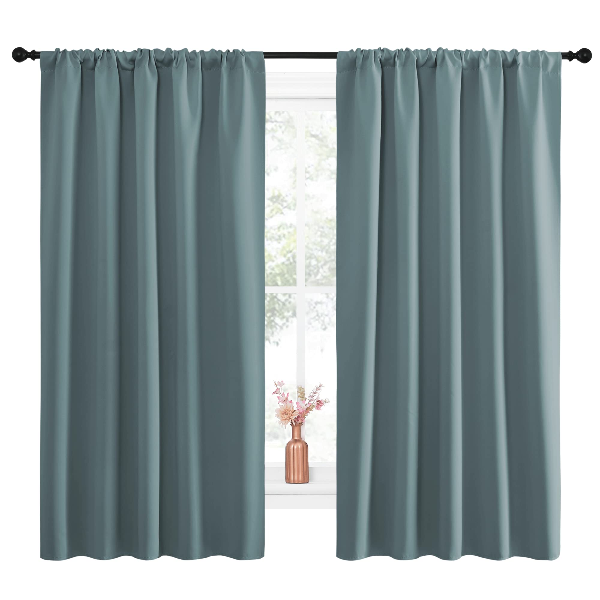 NICETOWN Greyish Blue Blackout Curtains Panels for Window, Thermal Insulated Rod Pocket Blackout Drapes/Draperies for Living Room (2 Panels, W52 x L63 inches)