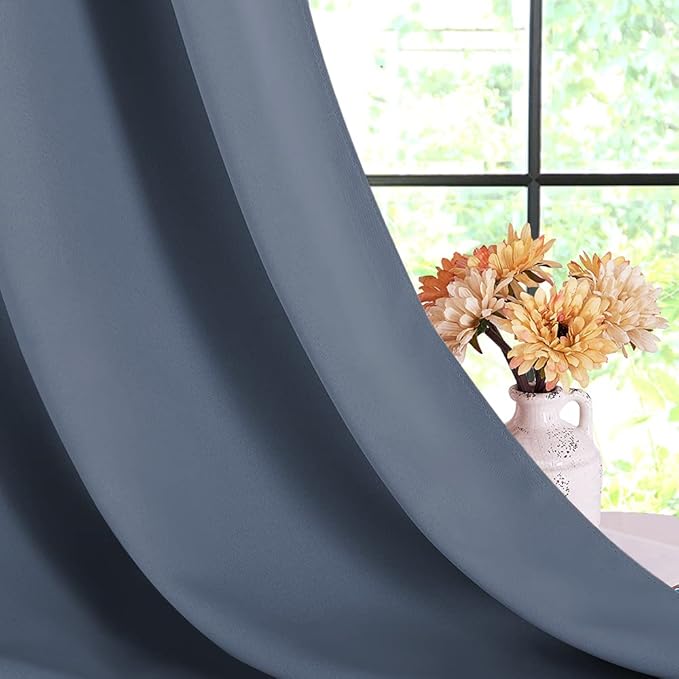 NICETOWN Blackout Draperies Curtains for Kids Room, Window Treatment Thermal Insulated Solid Grommet Blackout Drape Panels for Bedroom (Set of 2 Panels, 42 by 54 Inch, Stone Blue)