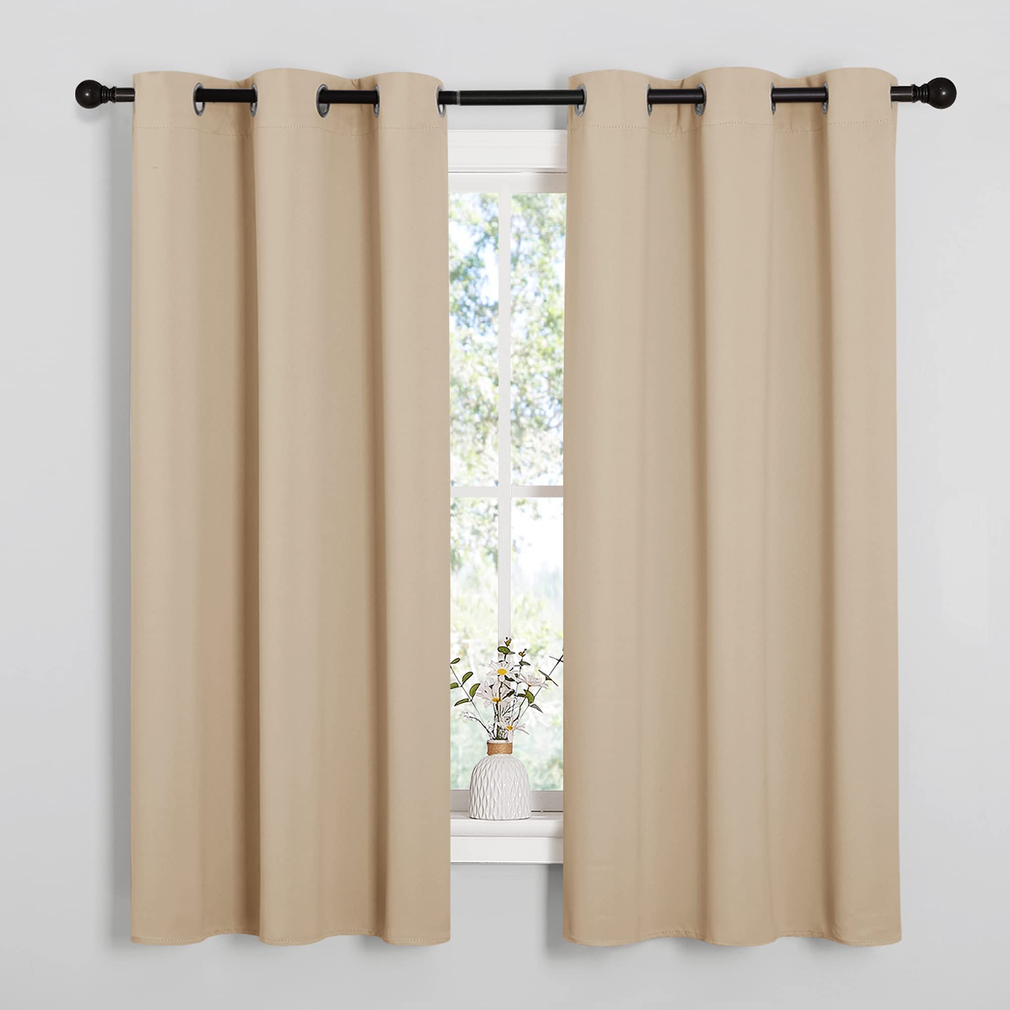 NICETOWN Room Darkening Draperies Window Curtain Panels, Thermal Insulated Grommet Room Darkening Curtains for Bedroom (Biscotti Beige, 2 Panels, W42 x L48 -inch)