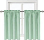 DWCN Thermal Short Blackout Curtains for Bedroom/Kitchen, Energy Saving Room Darkening Curtains for Nursery/Bedroom/Kitchen(W42 x L36 inch，Light Green, Set of 2 Panels, Top of Rod Pocket)