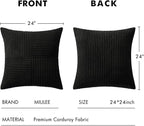 MIULEE Black Decorative Euro Sham Pillow Covers 24x24 Inch for Bed Couch Sofa Pack of 2 Boho Farmhouse Throw Pillows Soft Cross Corduroy Patchwork Textured Cushion Cases