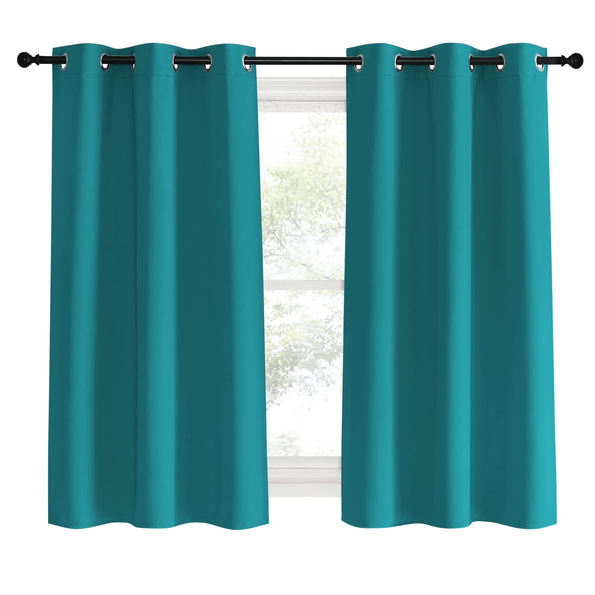 NICETOWN Room Darkening Curtains 60 inch Length 2 Panels, Peacock Teal, 2 Pieces, W42, Thermal Insulated Grommet Blackout Curtains for Modern Casual Elegant Bedroom Kids Room Theme Decoration