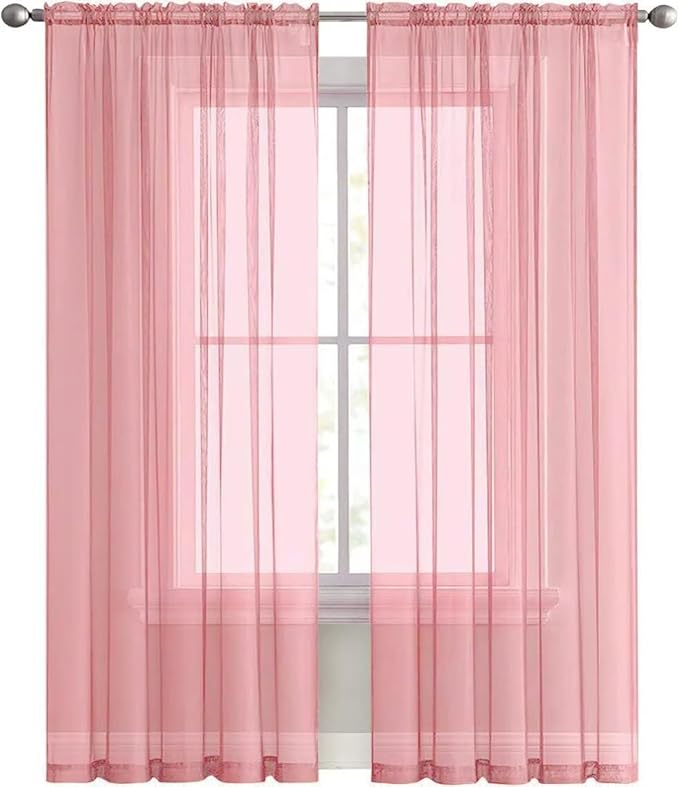 SpaceDresser Sheer Voile Window Treatment Rod Pocket Curtain Panels for Kitchen Bedroom Living Room Drapes Sunlight Filtering Privacy Semi Home Decor Assorted Colors Sizes (Blush, 52 W x 84 L)