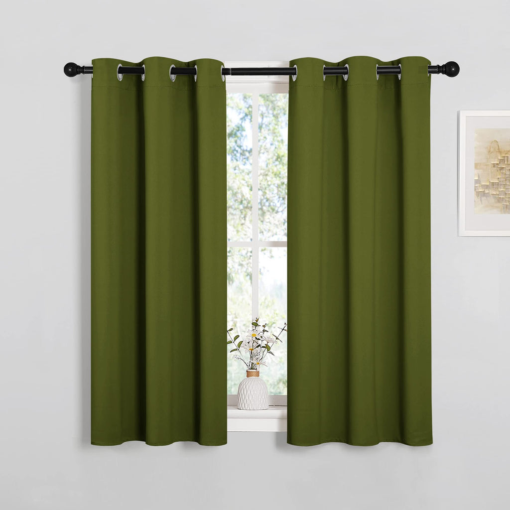 NICETOWN Christmas Bedroom Curtain Panels Blackout Draperies, Holiday Christmas Decor Thermal Insulated Solid Grommet Blackout Curtains/Drapes (One Pair, 34 by 45-inch, Olive Green)
