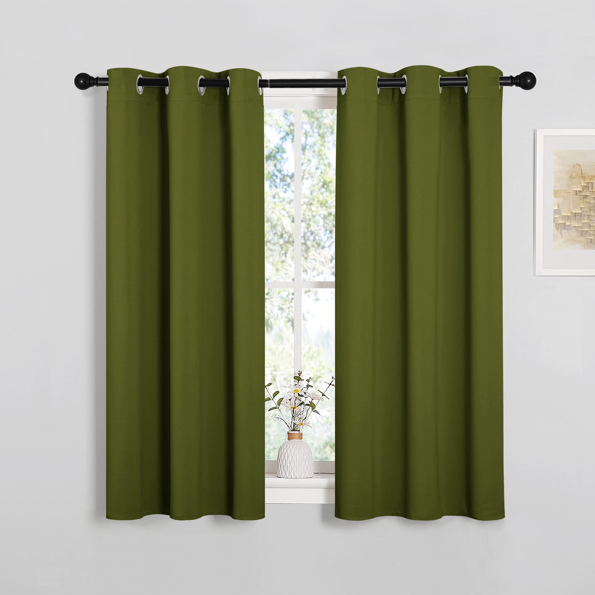 NICETOWN Christmas Bedroom Curtain Panels Blackout Draperies, Holiday Christmas Decor Thermal Insulated Solid Grommet Blackout Curtains/Drapes (One Pair, 34 by 45-inch, Olive Green)