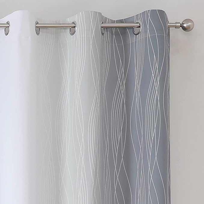 Grey and Greyish White Ombre Blackout Curtains for Bedroom 63 Inch Long