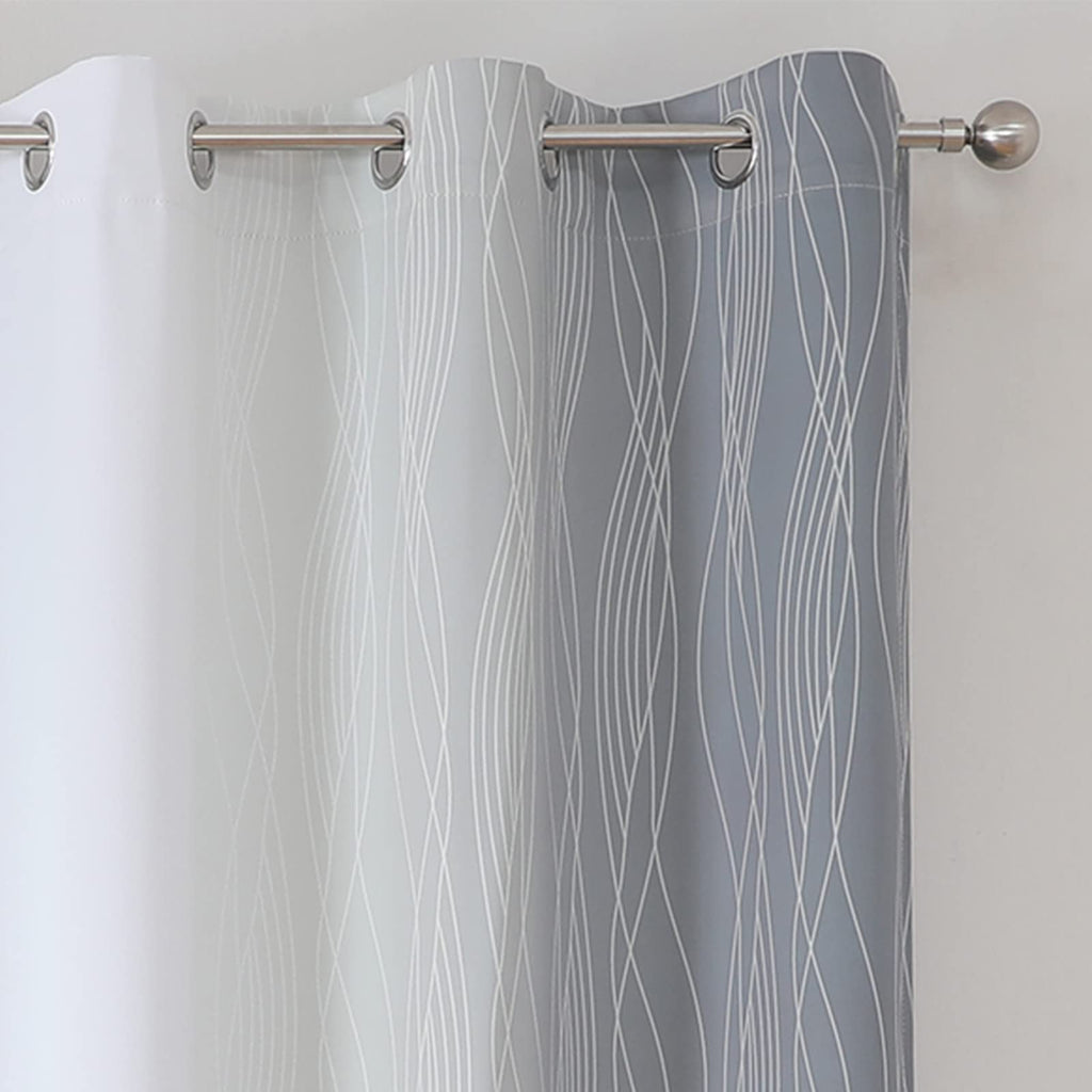 Grey and Greyish White Ombre Blackout Curtains for Bedroom 54 Inch Long