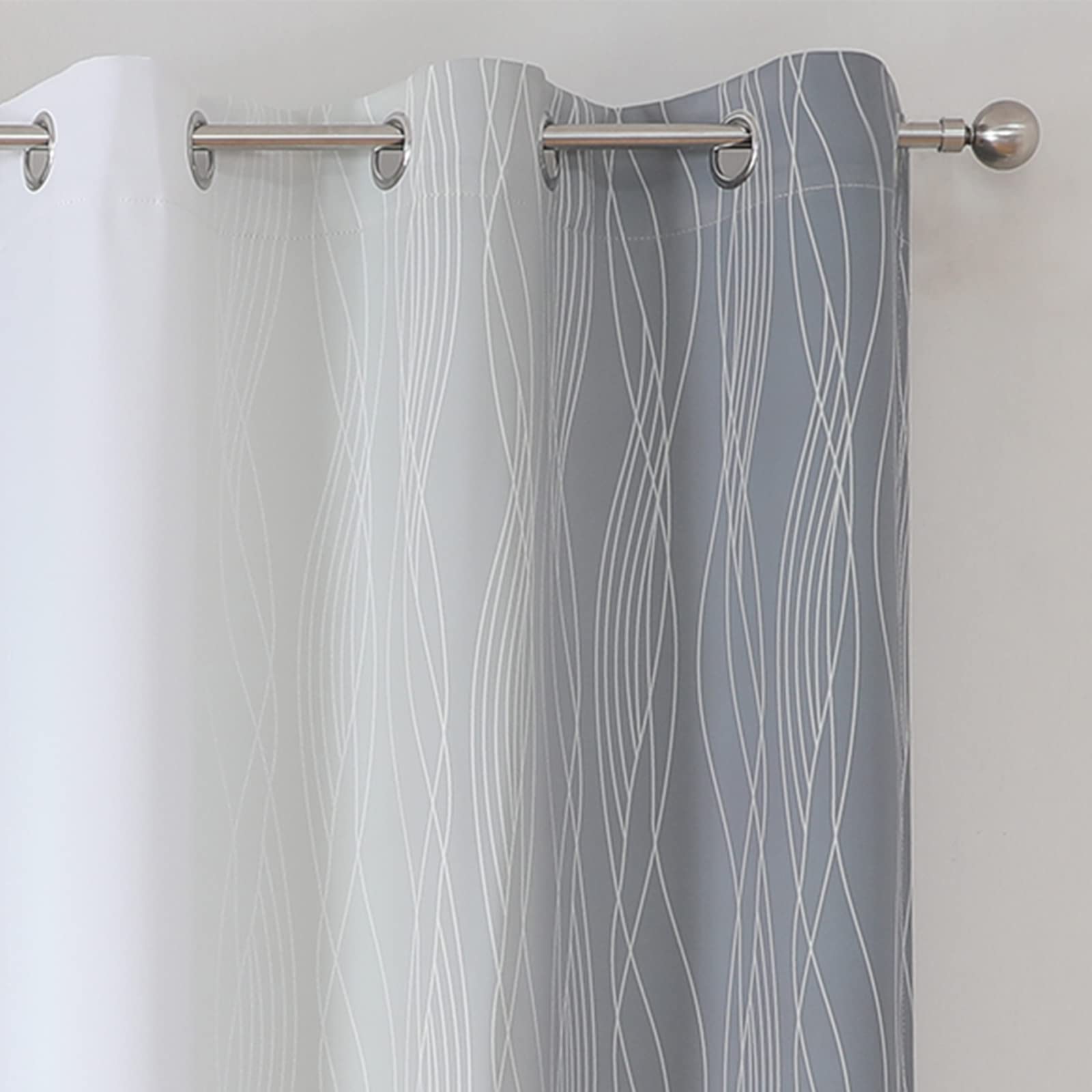 Grey and Greyish White Ombre Blackout Curtains for Bedroom 63 Inch Long