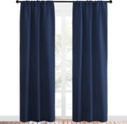 NICETOWN Blackout Curtains for Living Curtains, Home Decorations Thermal Insulated Solid Pole Top Blackout Drapes for Living Room (Navy, 1 Pair, 34-inch W x 84-inch L)