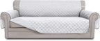 Easy-Going Reversible Couch Cover for 3 Cushion Couch Sofa Cover for Dogs Water Resistant Furniture Protector Cover with Foam Sticks Elastic Straps for Pet Cat (Sofa, White/White)