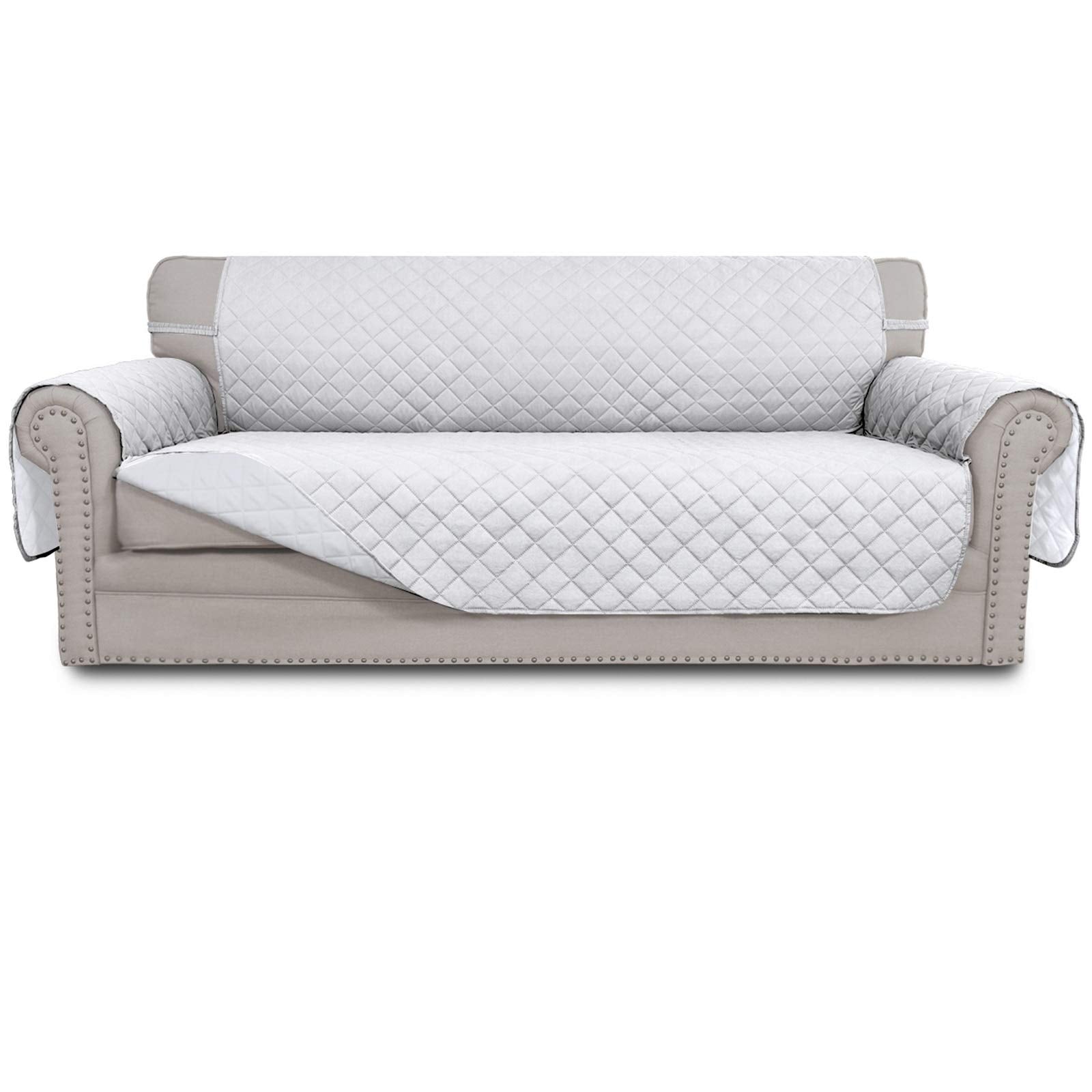 Easy-Going Reversible Couch Cover, 4 Seater Sofa, White/White