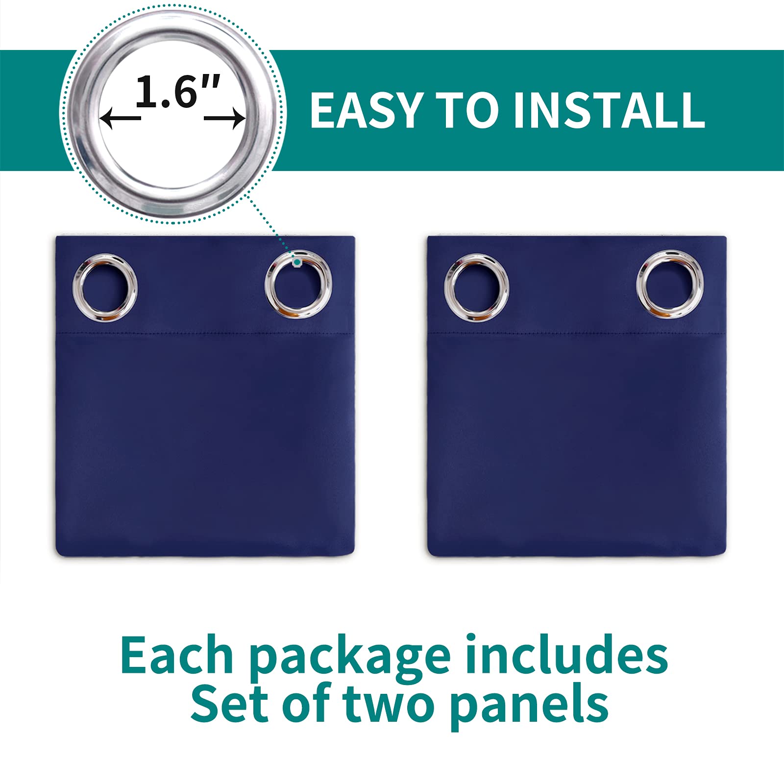 BGment Blackout Curtains for Bedroom - Grommet Thermal Insulated Room Darkening Curtains for Living Room, Set of 2 Panels, Each 55 x 96 Inch, Navy Blue