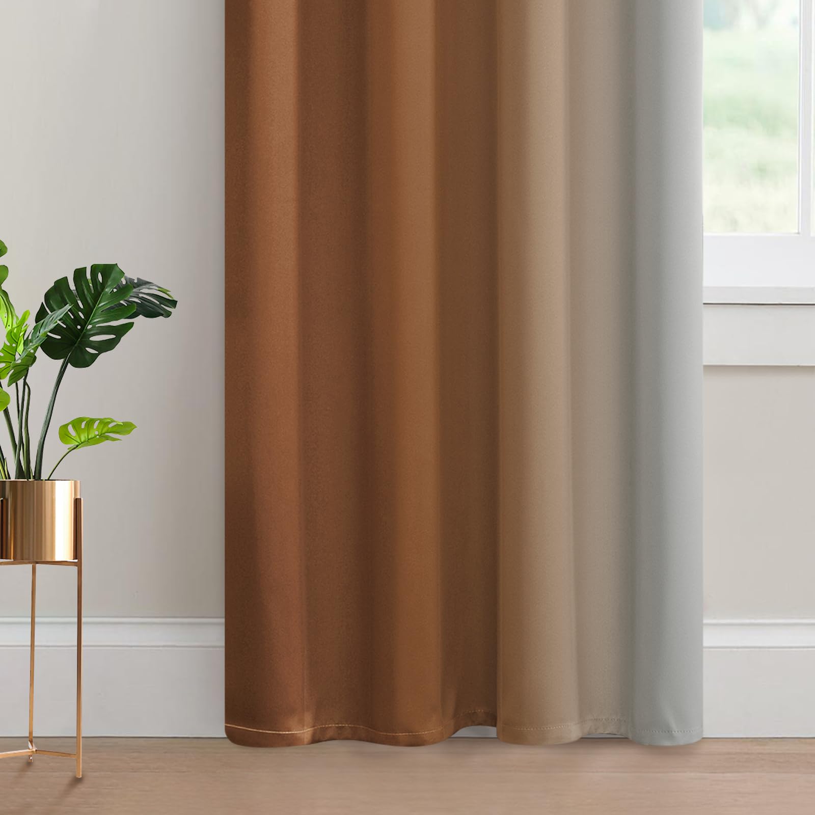 Yakamok Ombre Curtains Burnt Orange and Greyish White for Bedroom,52Wx84L