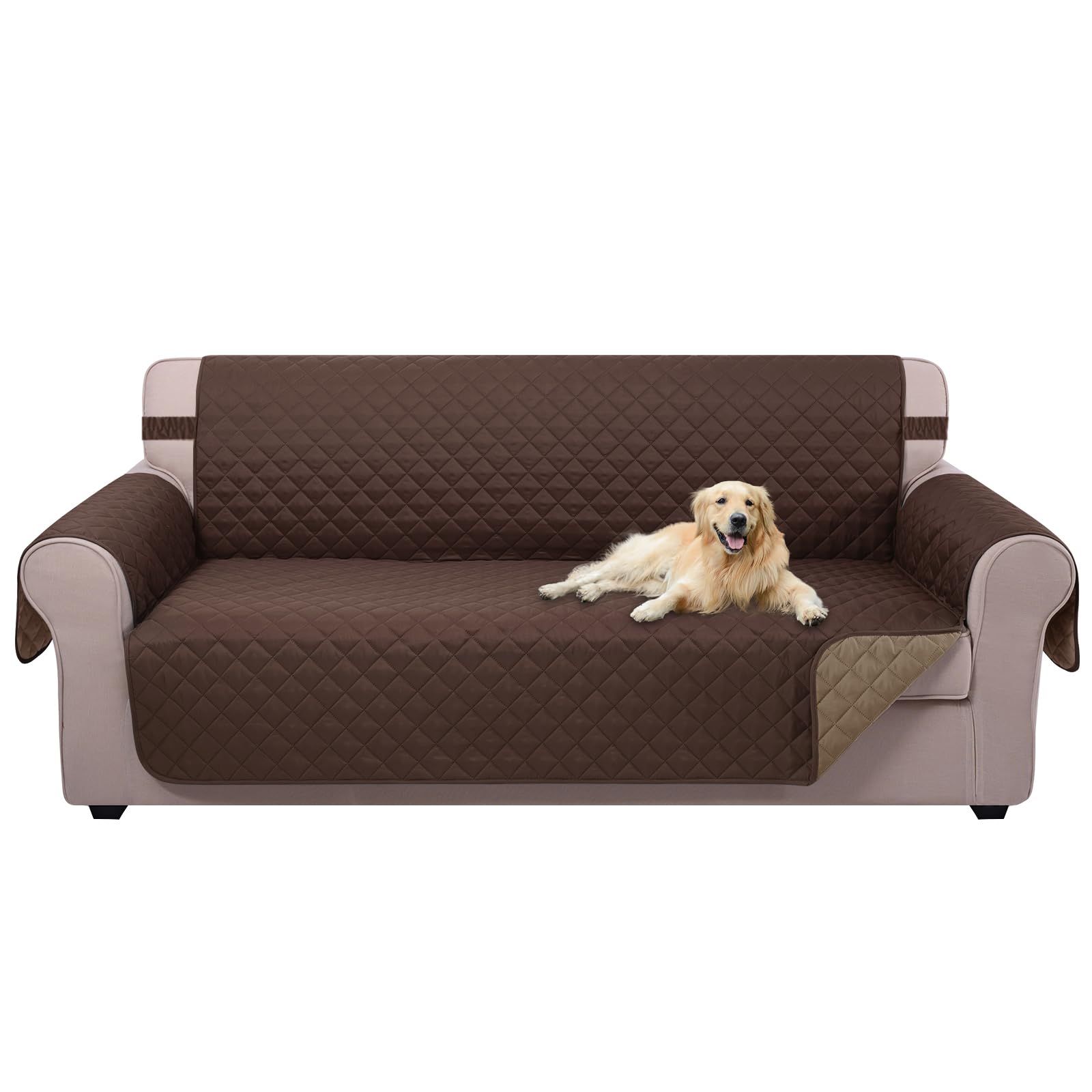 U-NICE HOME Large Sofa Cover Reversible Couch Cover, Chocolate/Taupe