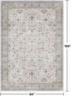 Hazo Haus Boho Light Grey Living Room Rug 7x10 - Modern Vintage Eclectic Floral Pastel Neutral Taupe, Washable Low Pile Non-Slip Large Area Rugs for Dining Under Table Bedroom Lounge