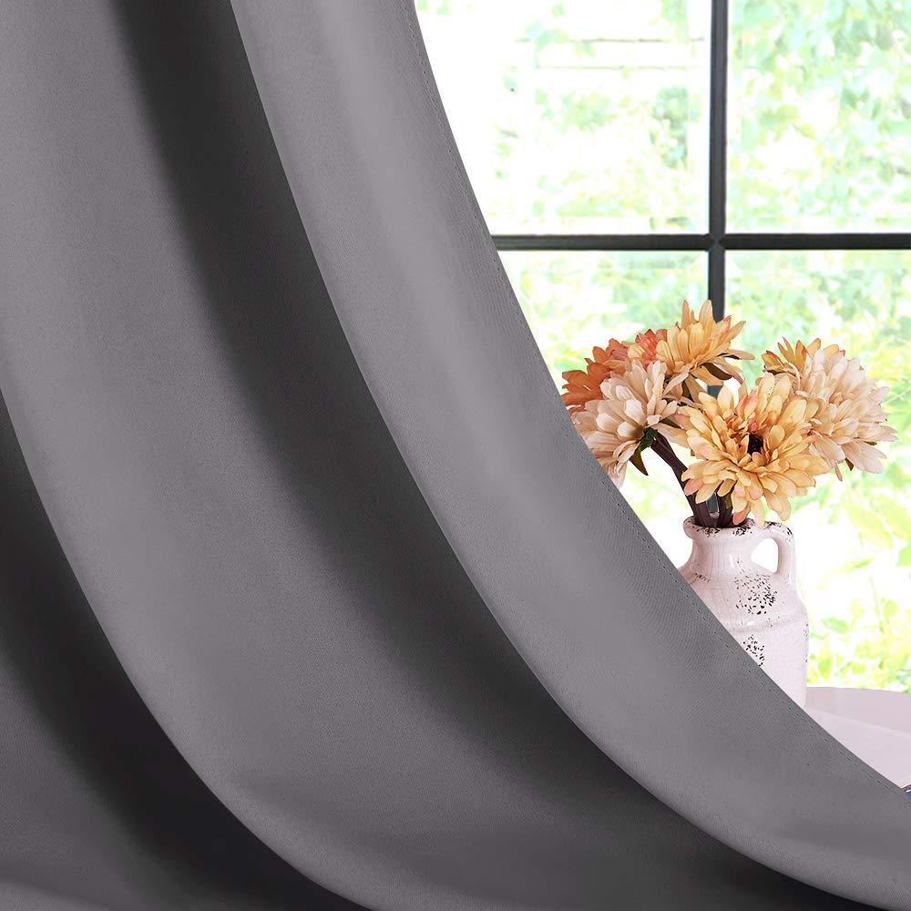 NICETOWN Grey Blackout Curtain Panels for Bedroom, Thermal Insulated Grommet Top Blackout Draperies and Drapes for Basement (2 Panels, W70 x L54-inch, Grey)