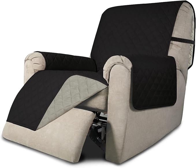Easy-Going Recliner Chair Slipcover Reversible Sofa Cover Water Resistant Couch Cover Furniture Protector with Elastic Straps for Pets Dog (Recliner 22 inch, Black/Beige)