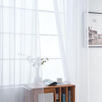SpaceDresser Sheer White Curtains 4 Panels Rod Pocket Semi-Sheer Curtain 45 Inches Long Light Filtering Voile Window Drapes for Bedroom Living Room Kitchen, Each 52W x 45L