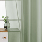 Sage Green Small Sheer Curtains 2 Panels Set, Kitchen Curtains 36 Inch Length, Elegant Light Filtering Short Window Drapes for Living Room Bedroom, Dual Rod Pocket Design, 2x42Wx36L Inches