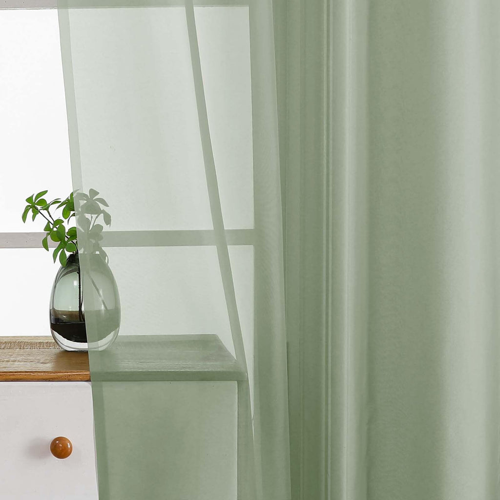 Ebesto Sage Green Small Sheer Curtains Tier 24 Inches Length 2 Pieces, Light Filtering Cafe Curtains for Living Room Bathroom, Modern Window Treatments Dual Rod Pocket Panels, 2X42Wx24L Inches