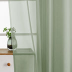 Ebesto Sage Green Small Sheer Curtains Tier 24 Inches Length 2 Pieces, Light Filtering Cafe Curtains for Living Room Bathroom, Modern Window Treatments Dual Rod Pocket Panels, 2X42Wx24L Inches