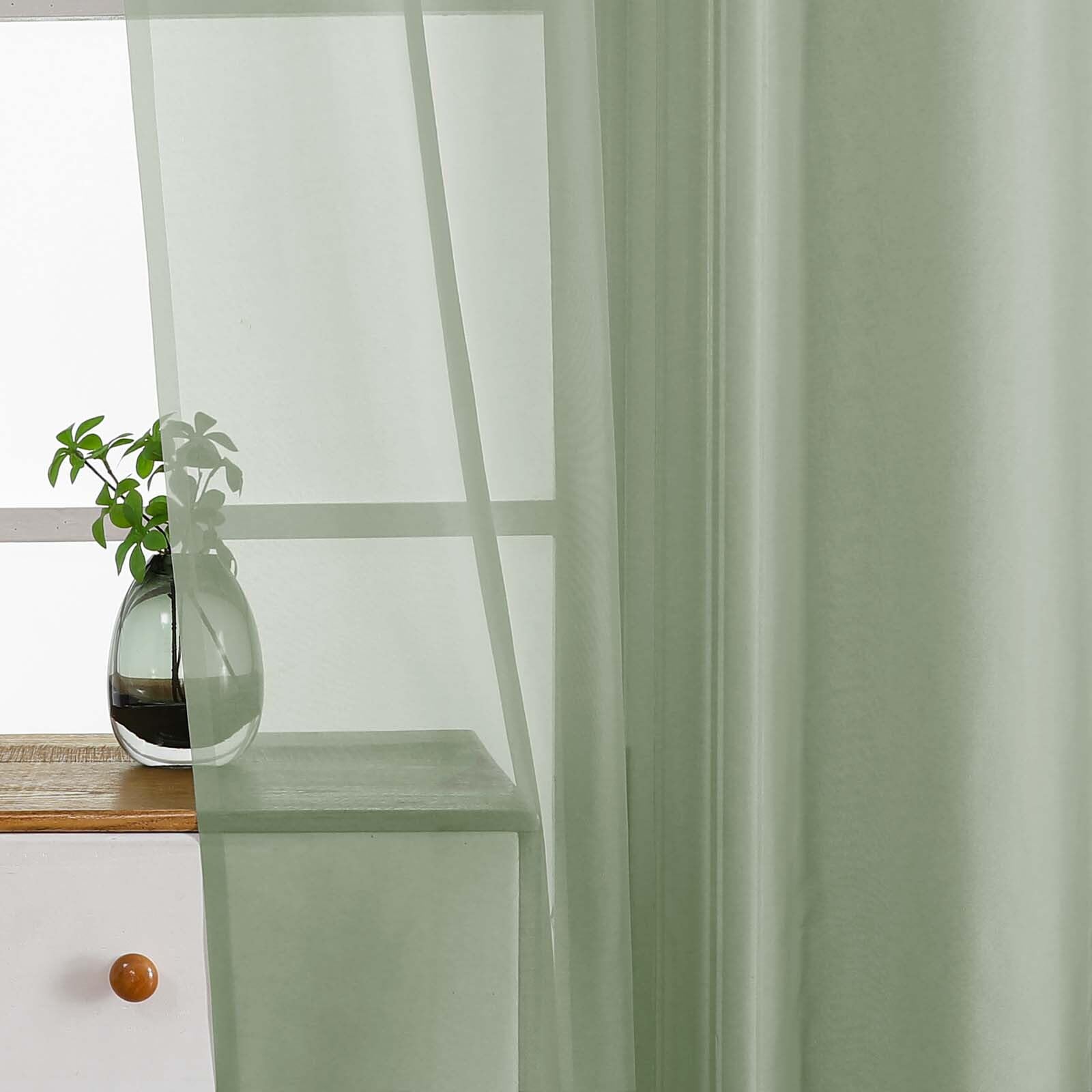 Ebesto Sage Green Small Sheer Curtains Tier 24 Inches Length 2 Pieces, Light Filtering Cafe Curtains for Living Room Bathroom, Modern Window Treatments Dual Rod Pocket Panels, 2X42Wx24L Inches