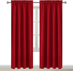 DWCN Christmas Blackout Curtains Room Darkening Thermal Insulated Bedroom Curtains Window Curtain Panels, 52 x 84 inches Long, Set of 2 Red Rod Pocket Drapes