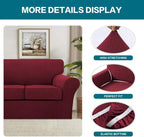 Turquoize 4 Piece Sofa Covers for 3 Cushion Couch Sofa Slipcover Soft Couch Cover for Dogs Washable Furniture Cover with 3 Individual Large Cushion Covers Feature Fabric (Large Sofa, Burgundy)